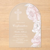Dusty Pink White Peonies Arch Confirmation Acryleinladungen (Vorderseite)