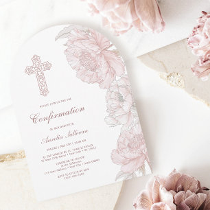 Dusty Pink White Peonies Arch Confirmation Einladung