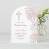 Dusty Pink White Peonies Arch Confirmation Einladung (Stehend Vorderseite)
