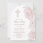 Dusty Pink White Peonies Arch Erste Kommune Einladung (Vorderseite)