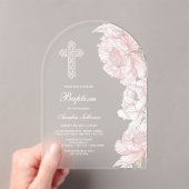 Dusty Pink White Peonies Arch Taufe Acryleinladungen (Insitu (Handheld))