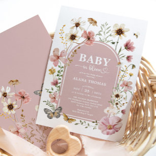 Dusty Pink Wildblume Baby in Bloom Girl Shower Einladung