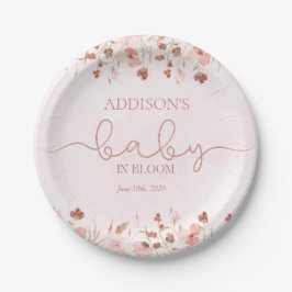 Dusty Pink Wildblume Baby in Bloom Girl Shower Pappteller