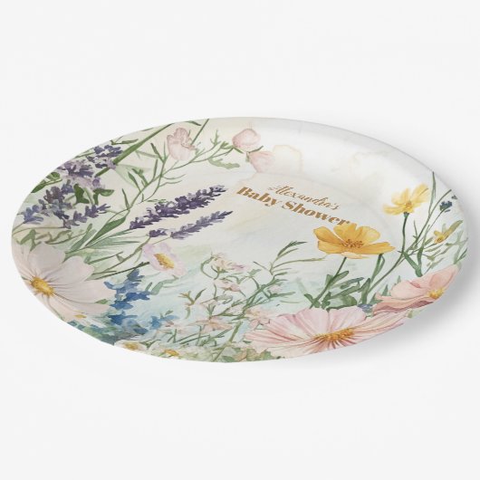 Dusty Pink Wildblume Baby in Bloom Pappteller (Schrägansicht)