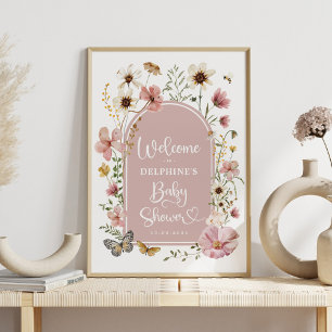 Dusty Pink Wildblume Baby in Blütendusche Willkomm Poster