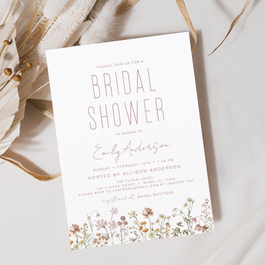 Dusty Pink Wildblume Bridal Dusche Einladung Flyer