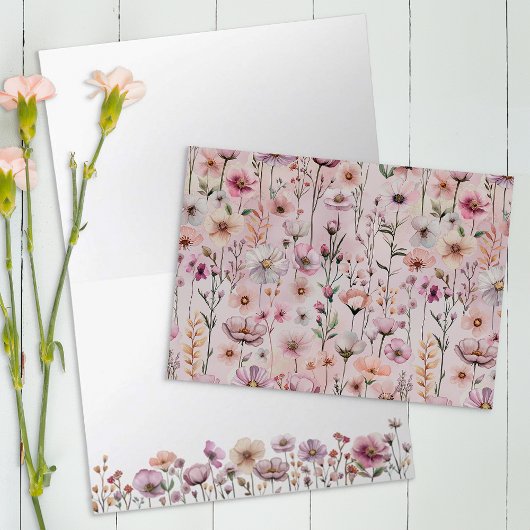 Dusty Pink Wildblume Danke Card - Boho Floral