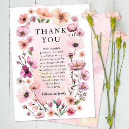 Dusty Pink Wildblume Danke Card - Boho Waterc
