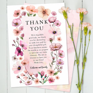 Dusty Pink Wildblume Danke Card - Boho Waterc
