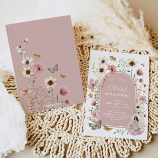 Dusty Pink Wildblume Fairy Birthday Garden Party Einladung