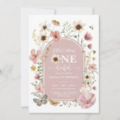 Dusty Pink Wildblume Miss Onederful 1. Geburtstag Einladung (Vorderseite)