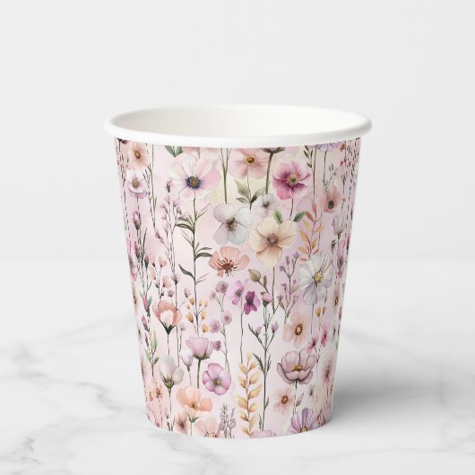Dusty Pink Wildblume Party Cups - Boho Wasserfarbe Pappbecher (Rückseite)