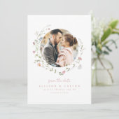Dusty Pink Wildblume Rustic Boho Couple's Foto Save The Date (Stehend Vorderseite)