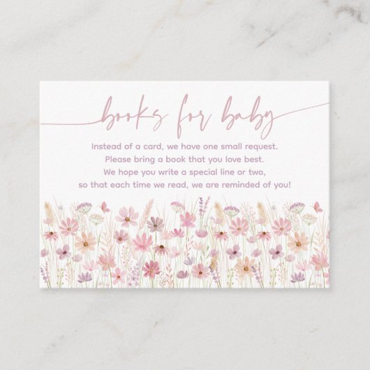 Dusty Pink Wildblumen Babydusche Buchanfrage Begleitkarte (Vorderseite)