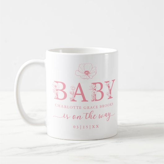 Dusty Pink Wildflower Baby Announcement Coffee Mug Kaffeetasse (Links)