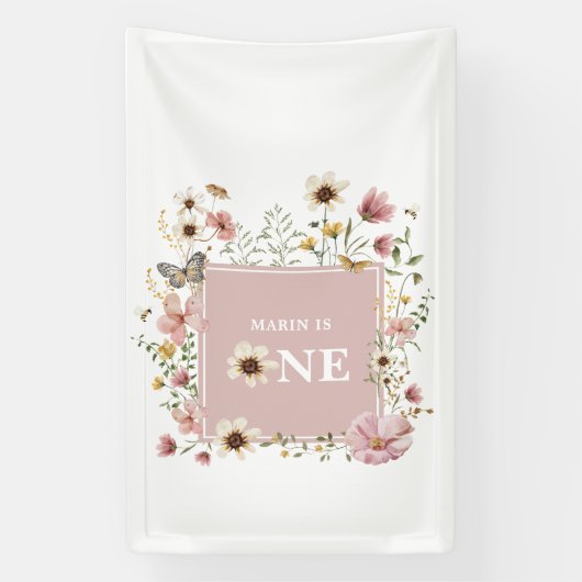 Dusty Pink Wildflower Butterfly 1st Birthday Banner (Vertikal)