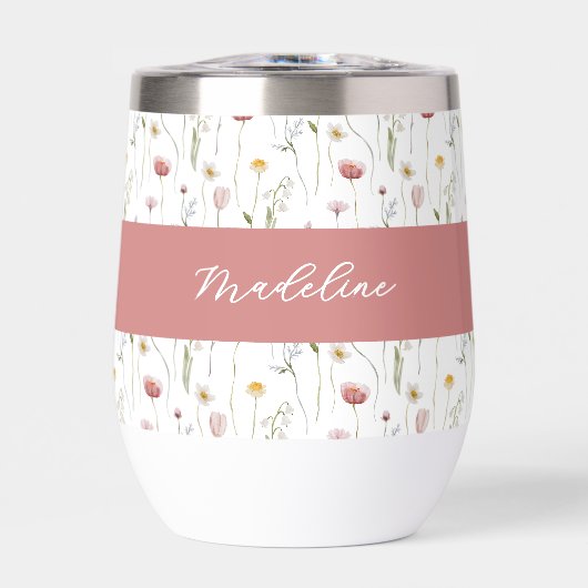 Dusty Pink Wildflower Watercolor Monogram Name (Vorderseite)