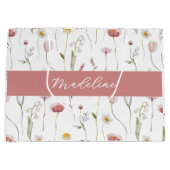 Dusty Pink Wildflower Watercolor Monogram Name Große Geschenktüte (Vorderseite)