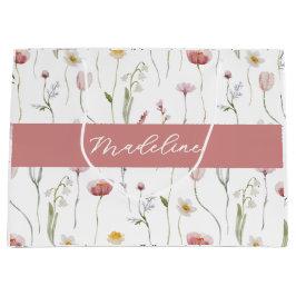 Dusty Pink Wildflower Watercolor Monogram Name Große Geschenktüte