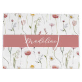 Dusty Pink Wildflower Watercolor Monogram Name Große Geschenktüte (Rückseite)