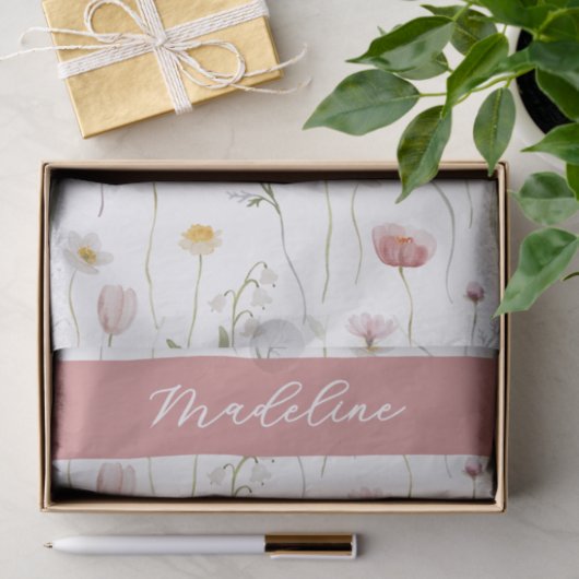 Dusty Pink Wildflower Watercolor Monogram Seidenpapier (Geschenk)