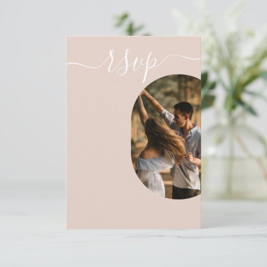 Dusty Pink Wir machen Minimalistische Hochzeit mit RSVP Karte (Stehend Vorderseite)