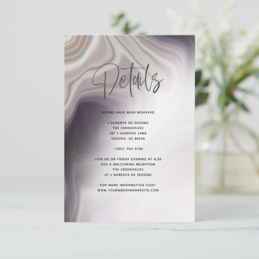 Dusty Plum Agate Details Einladung (Stehend Vorderseite)