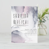 Dusty Plum Blush Pewter Fluid Alkohol Tinte Invita Einladung (Stehend Vorderseite)