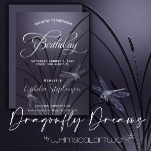 Dusty Plum Dragonfly Geburtstag Einladung