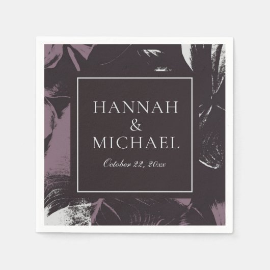 Dusty Plum Eggplant Abstrakte Blumenhochzeit Serviette (Vorderseite)