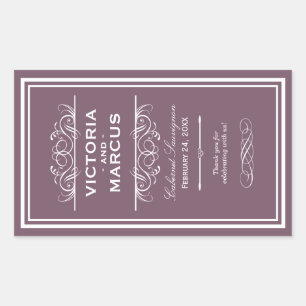 Dusty Plum Elegant Wedding Monogram Wine Flasche Rechteckiger Aufkleber