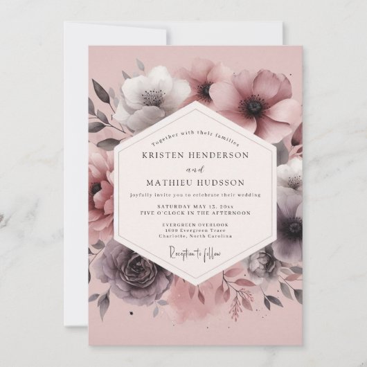 Dusty Plum Hazy Bloom Wedding Einladung (Vorderseite)