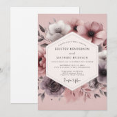 Dusty Plum Hazy Bloom Wedding Einladung (Vorne/Hinten)