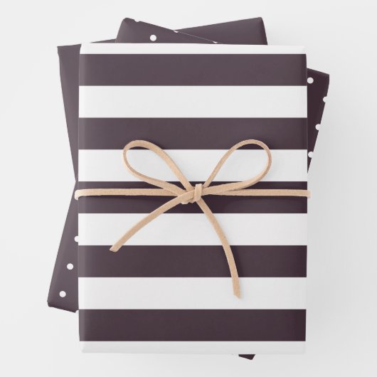 Dusty Pum Polka Dot breit gestreift und fest Geschenkpapier Set (Beispiel)