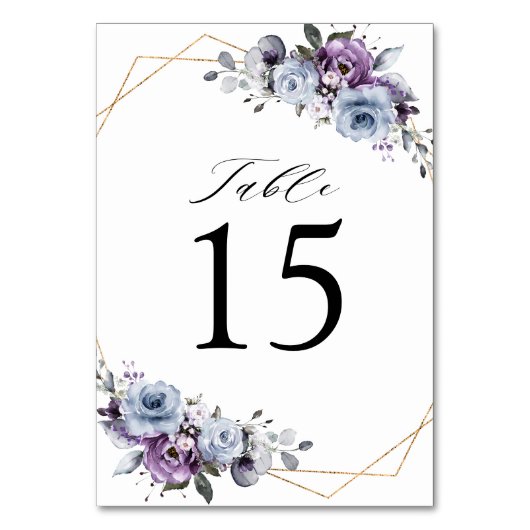 Dusty Purple Blooms Geometric Wedding  Tischnummer (Rückseite)