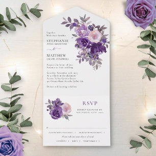 Dusty Purple Blush Floral Wedding All In One Einladung