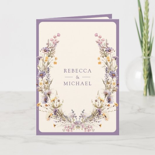 Dusty Purple Boho Wildflower QR Code Wedding Einladung (Vorderseite)