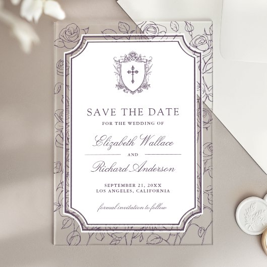Dusty Purple Catholic Wedding Save the Date Acryleinladungen