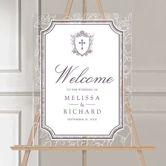 Dusty Purple Catholic Wedding Welcome Acrylschild