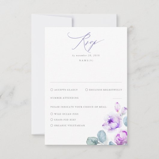 Dusty Purple Flowers Elegant Dreamy Wedding RSVP Karte (Vorderseite)