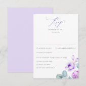 Dusty Purple Flowers Elegant Dreamy Wedding RSVP Karte (Vorne/Hinten)