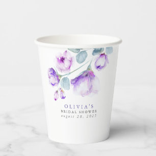 Dusty Purple Flowers Elegantes Party Dusche Pappbecher