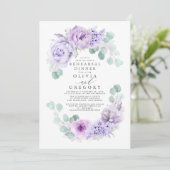 Dusty Purple Flowers Elegantes Probe Dinner Einladung (Stehend Vorderseite)