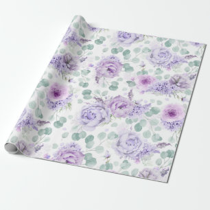 Dusty Purple Flowers Eucalyptus Botanisches Geschenkpapier