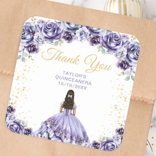 Dusty Purple Princess Quinceañera Dankeschön Quadratischer Aufkleber
