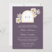 Dusty Purple Retro Yellow Daisy All in One Wedding Einladung (Vorderseite)