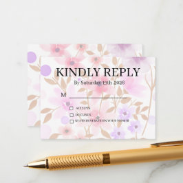 Dusty Purple Silver Gray Floral Rustic RSVP Card Begleitkarte