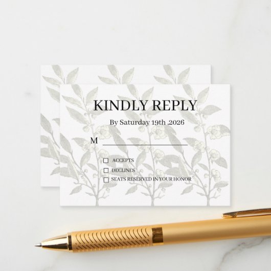 Dusty Purple Silver Gray Floral Rustic RSVP Card Begleitkarte (Vorderseite/Rückseite Beispiel)