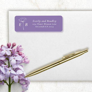 Dusty Purple White Monogram Floral Accent Address