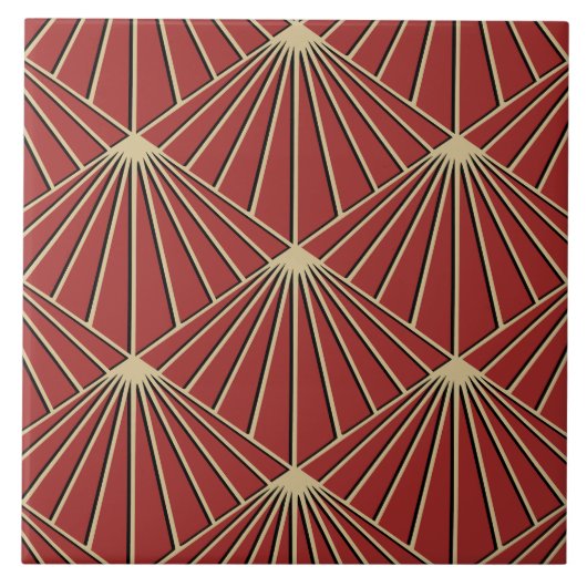 Dusty Red Art Deco Lüftermuster Diamond Fliese (Vorderseite)